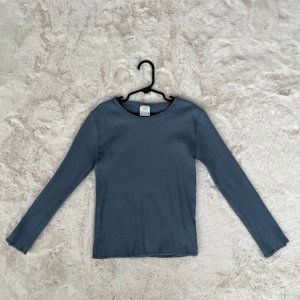 Zara Girls Ribbed Knit Long Sleeve Shirt Crew Neck Pullover Navy Blue